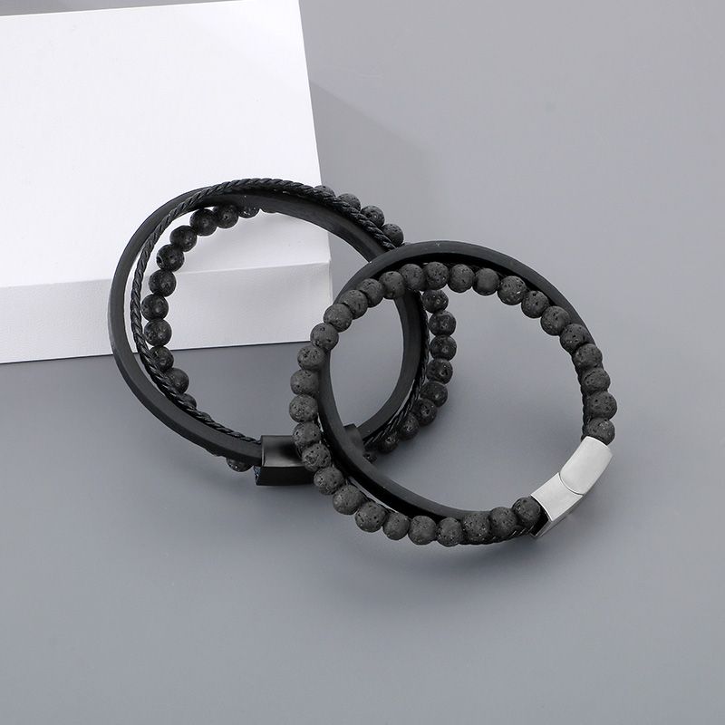 Simple Style Solid Color Titanium Steel Layered Men's Bracelets