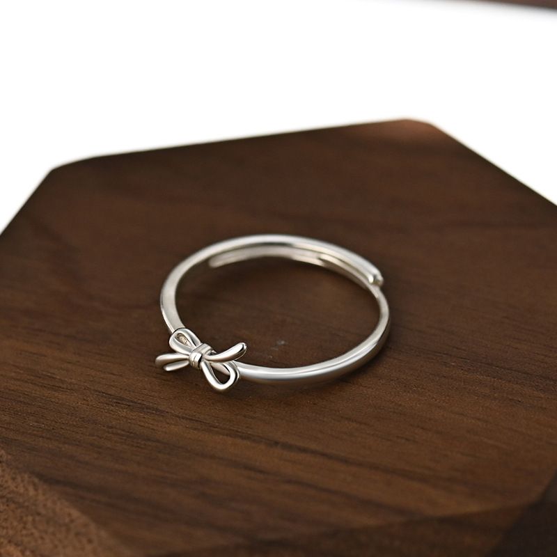 Sterling Silver Sweet Simple Style Bow Knot Adjustable Ring