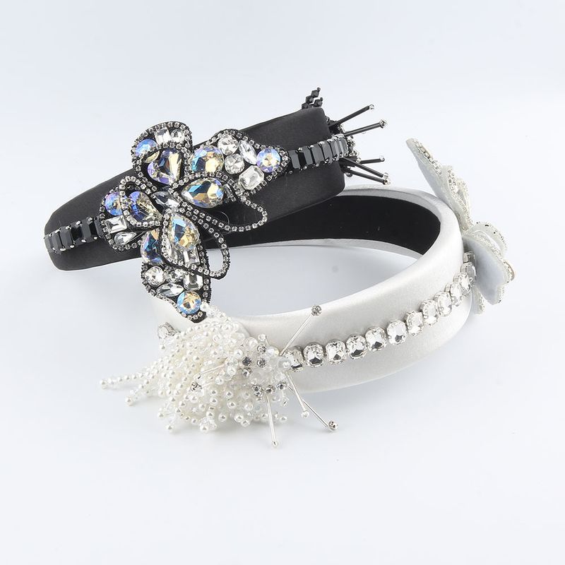 Women's Elegant Luxurious Butterfly Sponge Inlay Artificial Pearls Rhinestones Hair Band