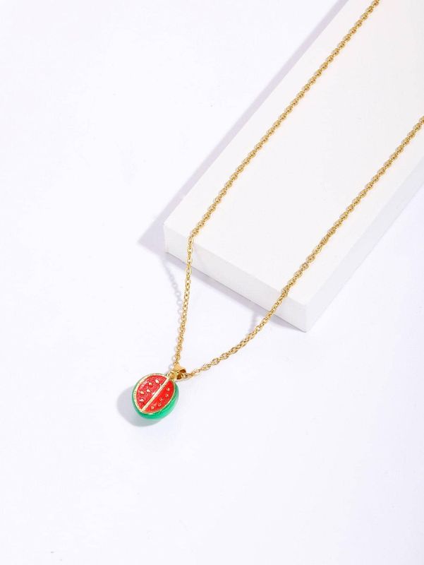 Copper 18K Gold Plated Cute Sweet Grape Watermelon Enamel Pendant Necklace