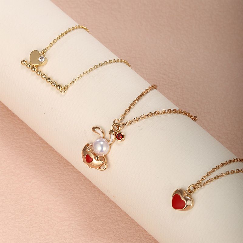 Cute XUPING Sweet Rabbit Cup Heart Shape Alloy Copper Alloy Inlay Artificial Gemstones Artificial Pearls 18K Gold Plated Women's Pendant Necklace