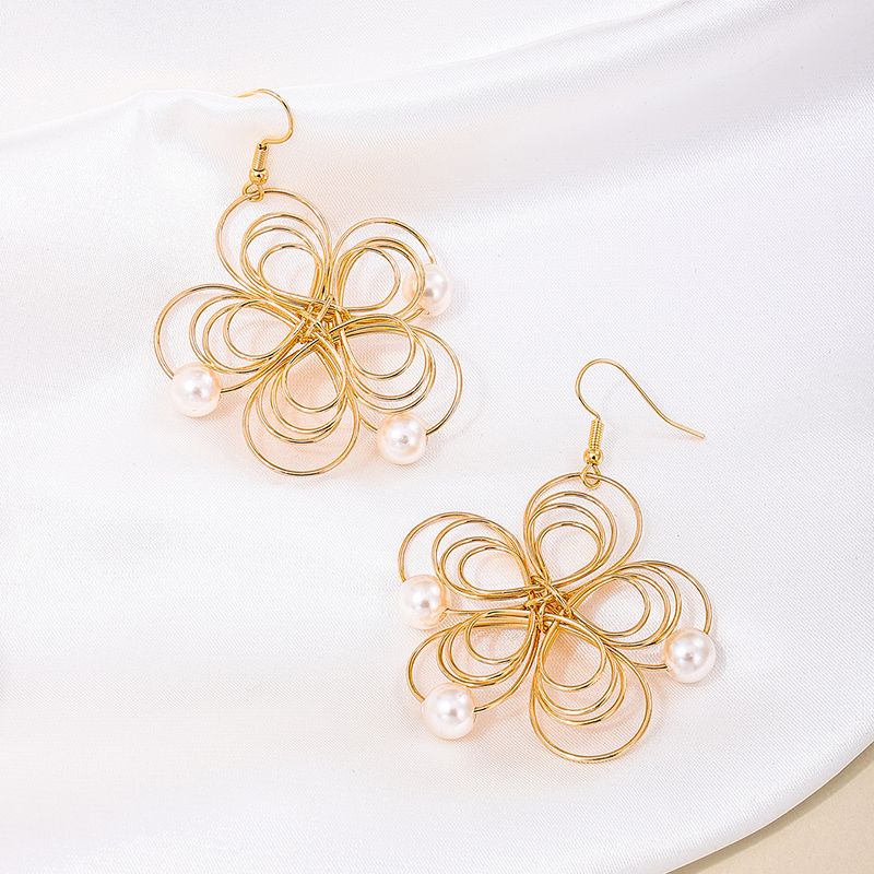 1 Pair IG Style Simple Style Flower Pearl Plating Alloy Drop Earrings