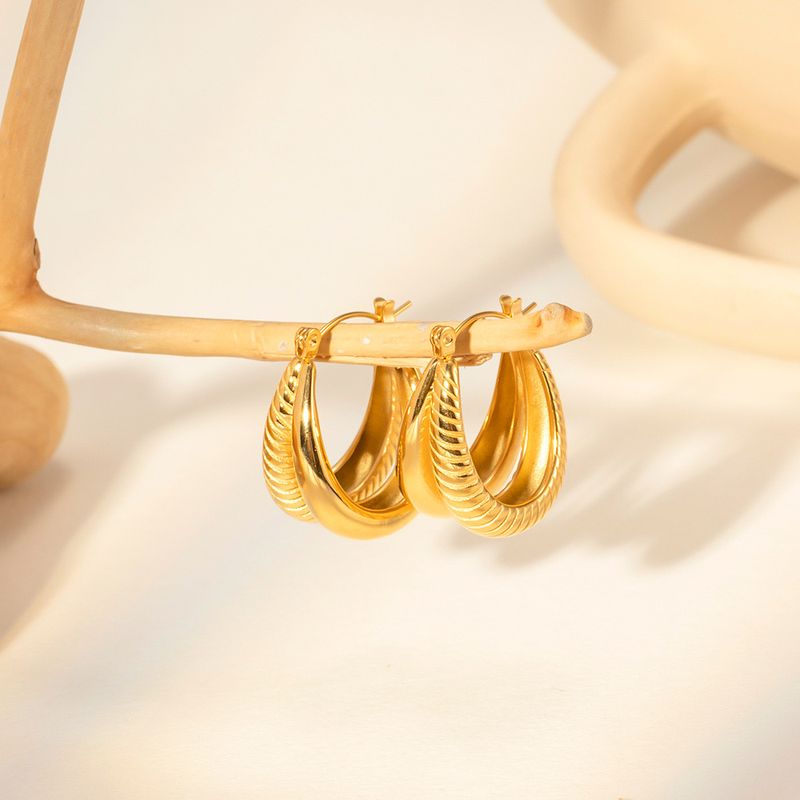 1 Pair Modern Style Simple Style U Shape Stainless Steel 18K Gold Plated Hoop Earrings