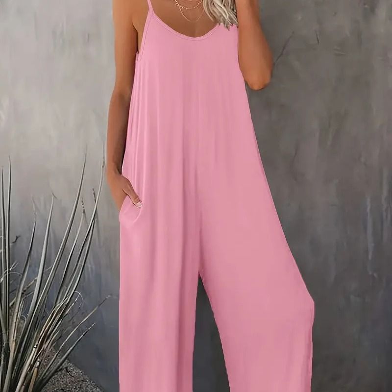 Women's Daily Street Simple Style Solid Color Calf-Length Pocket Jumpsuits
