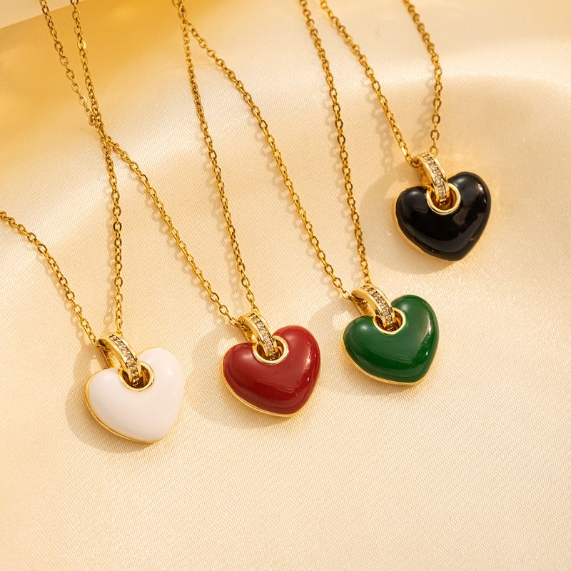 Stainless Steel 18K Gold Plated Simple Style Heart Shape Inlay Zircon Pendant Necklace