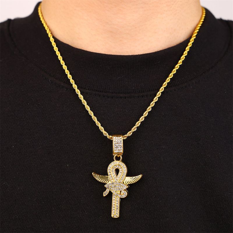 Hip-Hop Cross Eye Of Horus Alloy Plating Inlay Rhinestones Men's Pendant Necklace