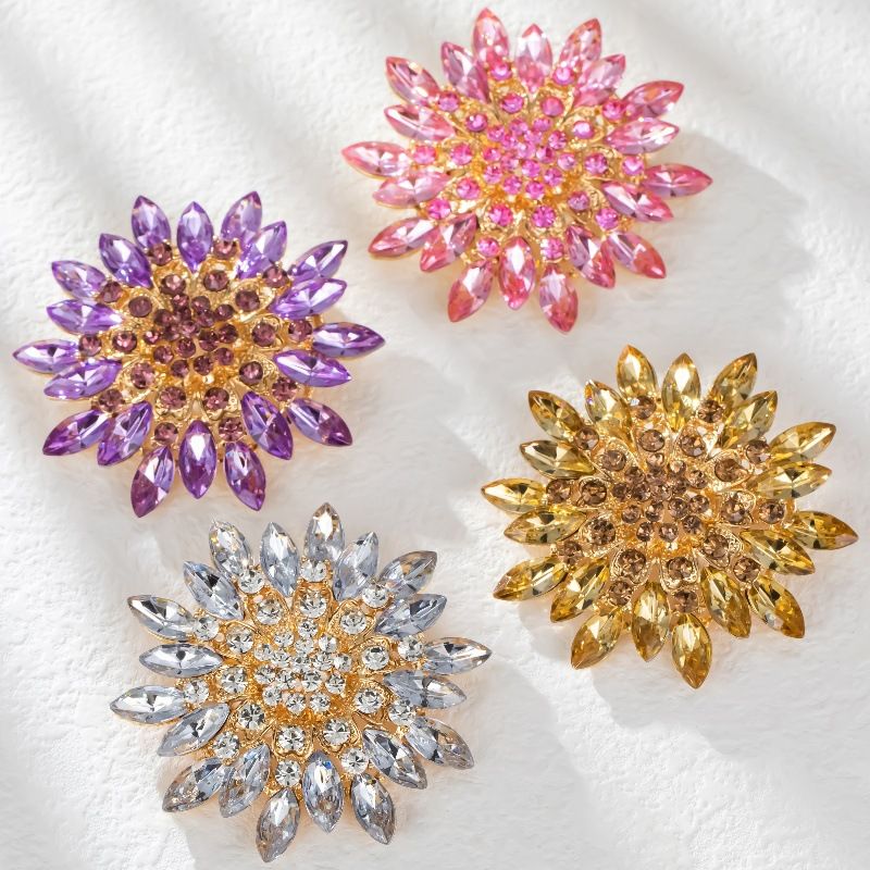 Brillant Fleur Alliage Incruster Cristal Strass Femmes Broches