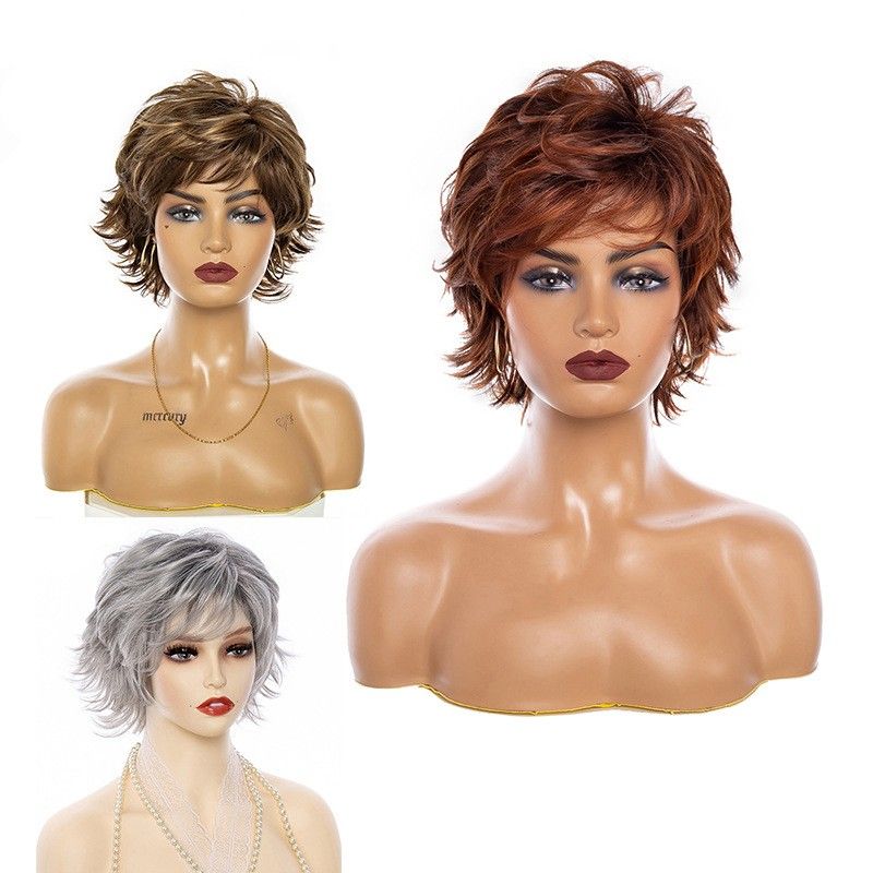 Women's Simple Style Casual Carnival Stage High Temperature Wire Side Fringe Short Curly Hair Wig Net