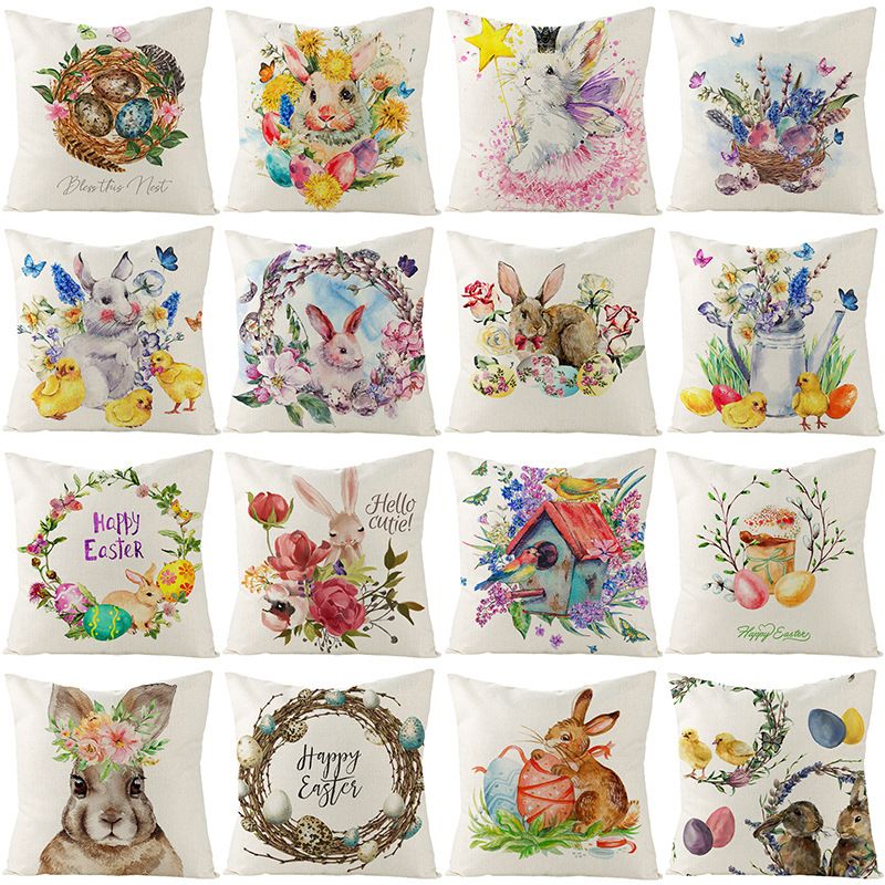 Nordic Style Rabbit Linen Pillow Cases Artificial Decorations