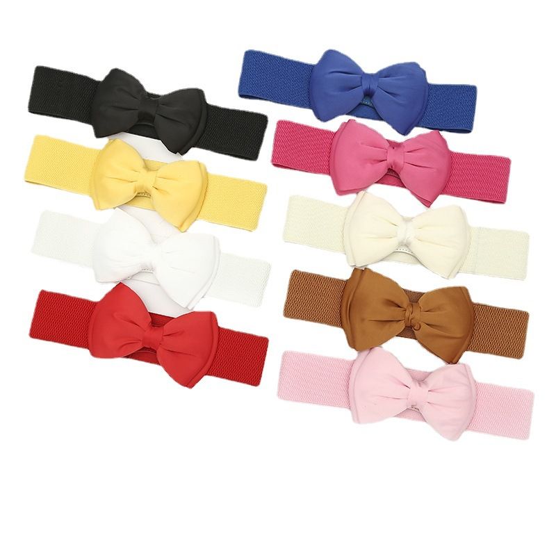 Retro Simple Style Solid Color Bow Knot Alloy Elastic Band Women's Woven Belts