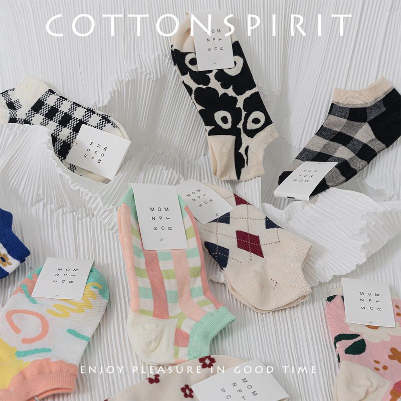 Frau Japanischer Stil Plaid Baumwolle Ankle Socken Ein Paar