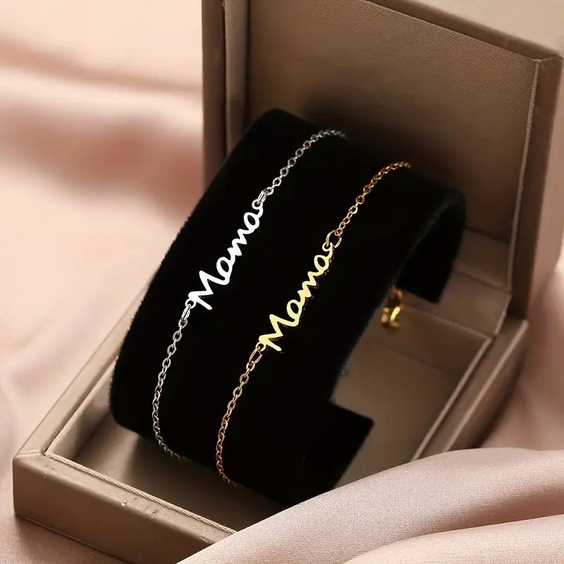 MAMA Letter 201 Stainless Steel 14K Gold Plated Silver Plated Bracelets In Bulk