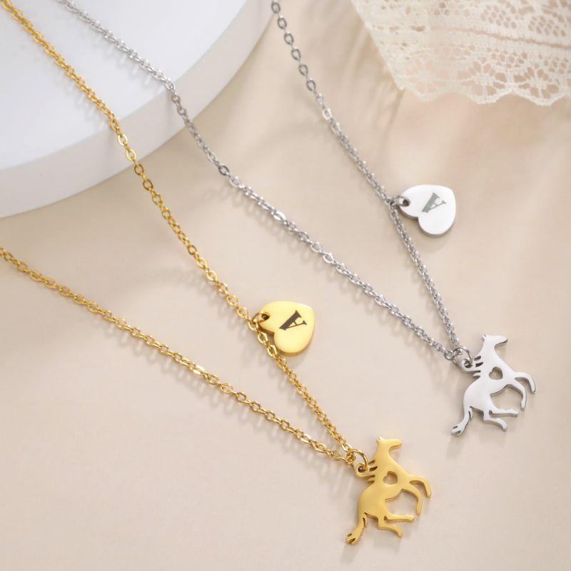 Stainless Steel Titanium Steel Casual Heart Shape Horse Plating Pendant Necklace