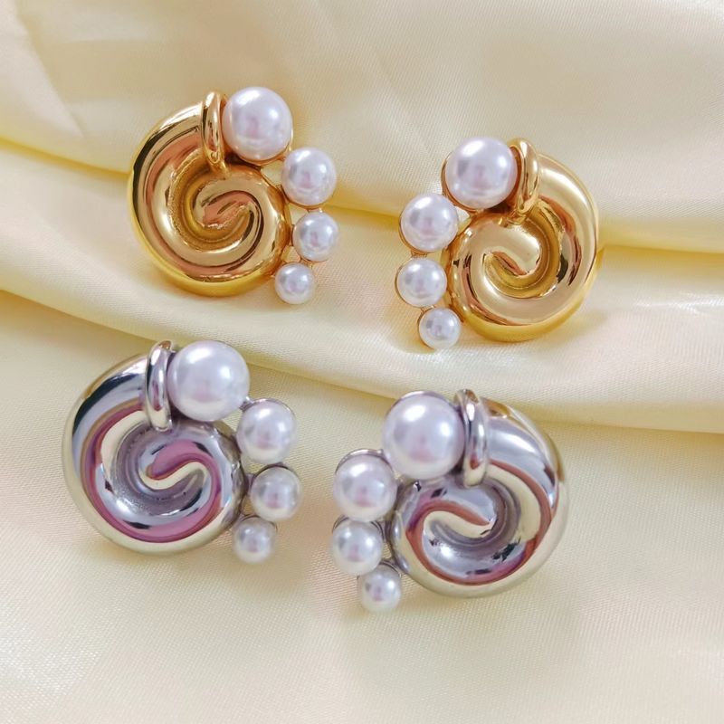1 Pair Retro Conch Stainless Steel 18K Gold Plated Ear Studs