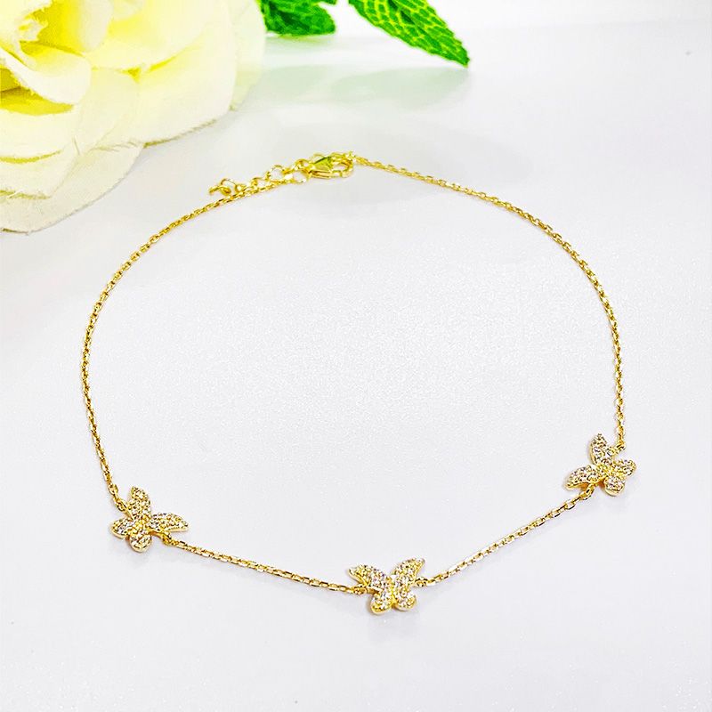 Simple Style Round Dots Butterfly Sterling Silver Plating Gold Plated Women's Anklet