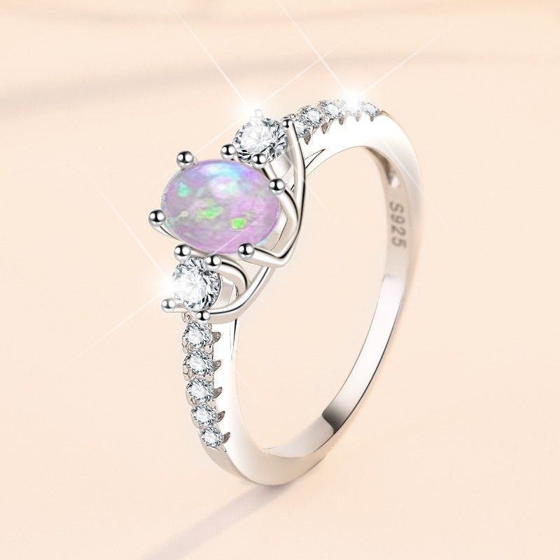 Sterling Silver Sweet Simple Style Geometric Opal Zircon Rings