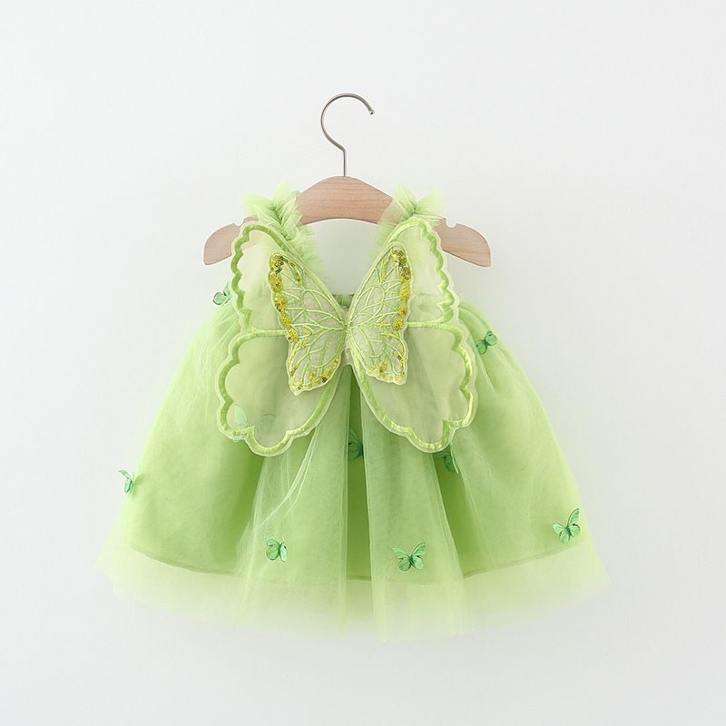 Pastoral Cartoon Solid Color Butterfly Cotton Girls Dresses