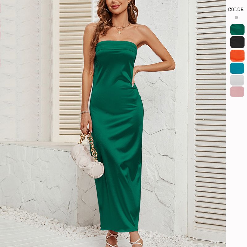 Women's Sheath Dress Elegant Streetwear Strapless Backless Sleeveless Solid Color Maxi Long Dress Daily