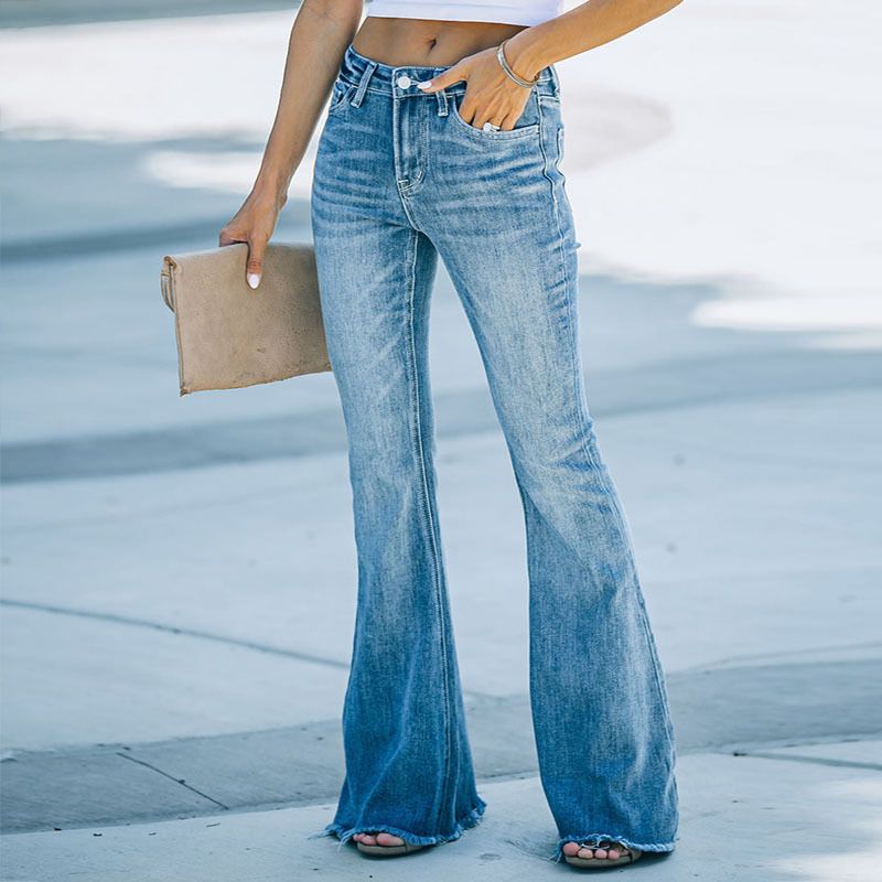 امرأة غير رسمي اليومي ملابس الشارع اللون الصامد مكتمل الطول سروال واسع جينز