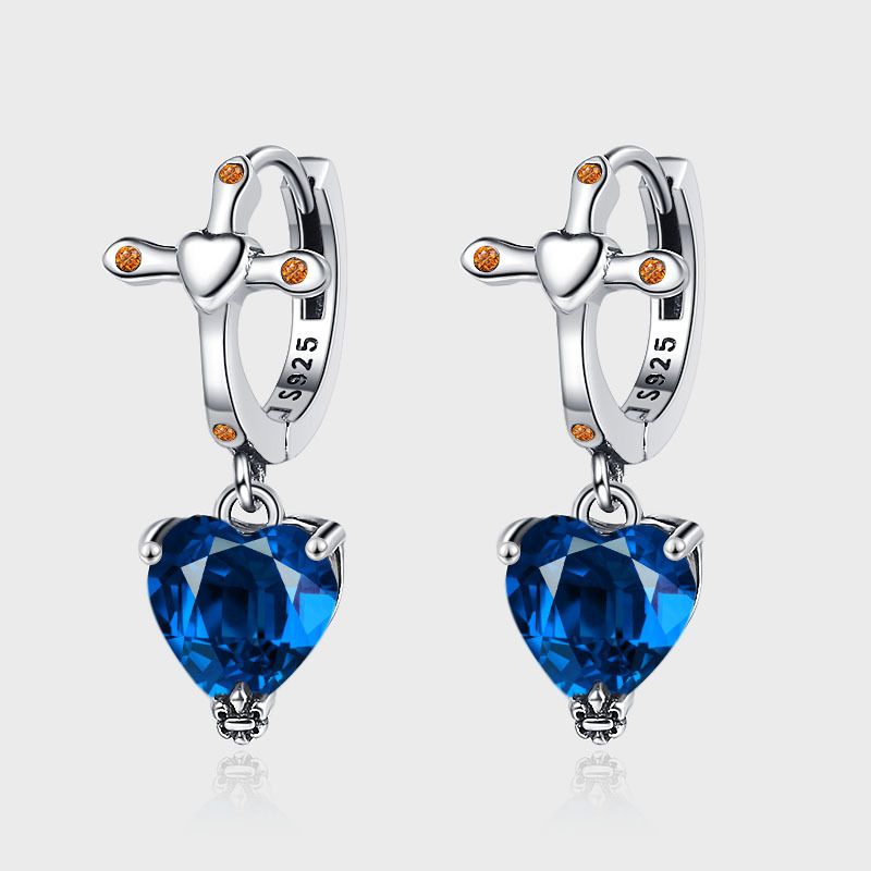 1 Pair Simple Style Cross Heart Shape Inlay Sterling Silver Zircon Drop Earrings
