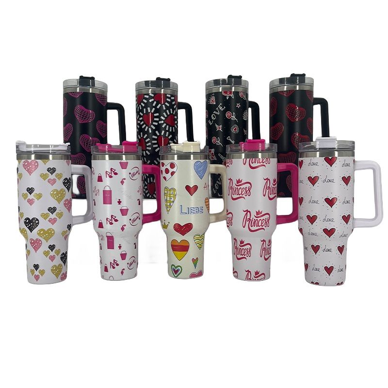 Pastoral Double Heart Flower Stainless Steel Water Bottles 1 Piece