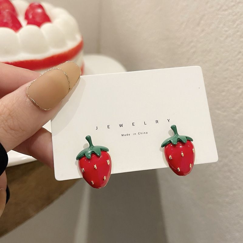 1 Pair IG Style Sweet Strawberry Enamel Plating Alloy Ear Studs