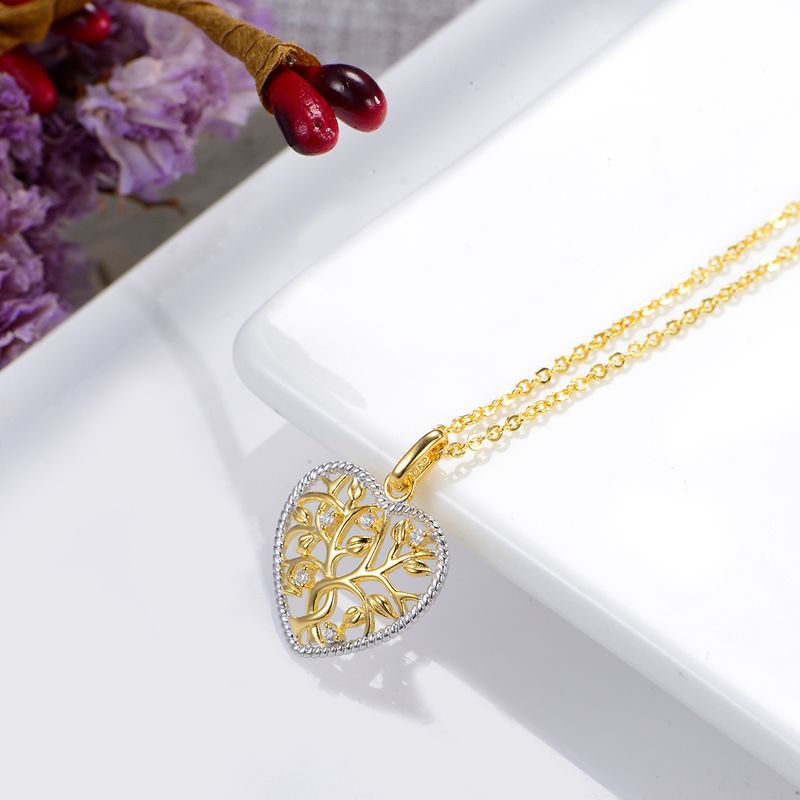 Sterling Silber Vergoldet Elegant Einfacher Stil Blatt Herzform Überzug Inlay Zirkon Halskette Mit Anhänger