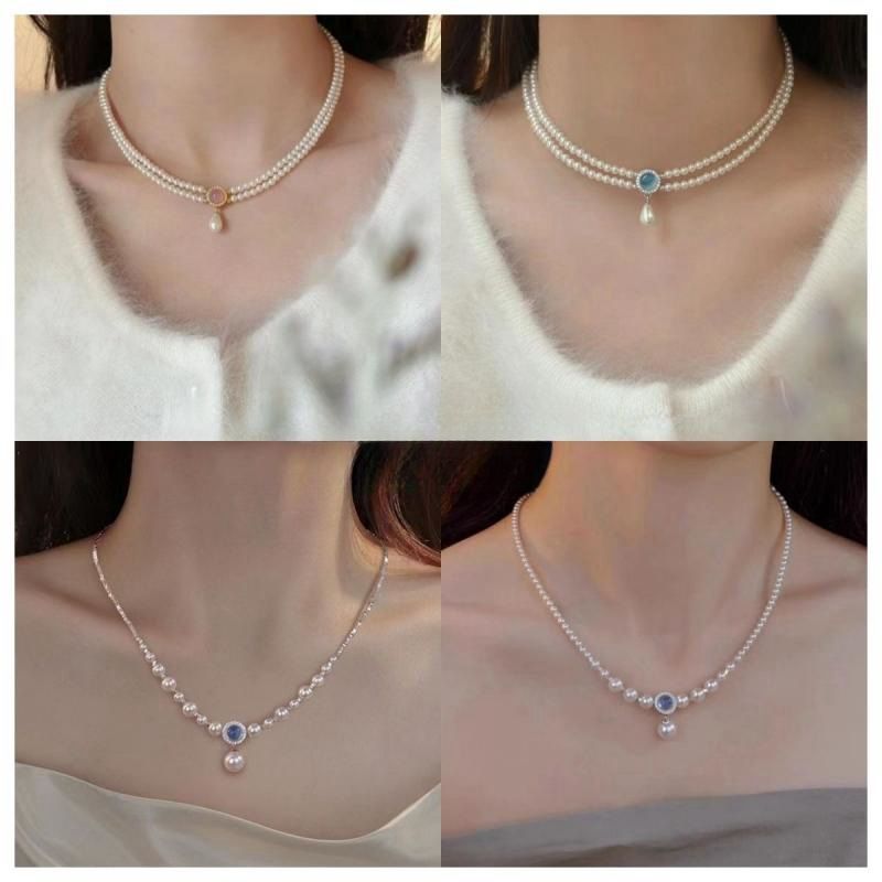 Simple Style Classic Style Solid Color Imitation Pearl Alloy Beaded Women's Layered Necklaces Necklace