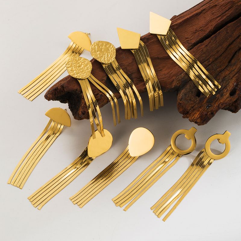 1 Pair IG Style Simple Style Geometric Chain Tassel Stainless Steel 18K Gold Plated Drop Earrings