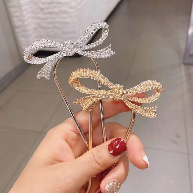 Women's Simple Style Bow Knot Metal Inlay Rhinestones Hairpin