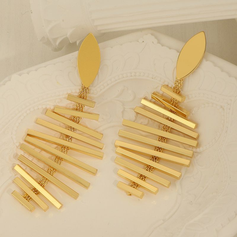 1 Pair Elegant Leaves Layered Braid Copper 18K Gold Plated Drop Earrings
