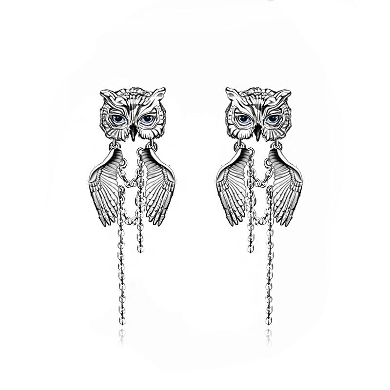 1 Pair IG Style Cool Style Owl Carving Copper Tassel Palladium-Plated White K Drop Earrings