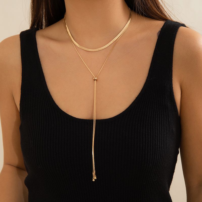 Copper 18K Gold Plated Elegant Geometric Solid Color Layered Tassel Long Necklace