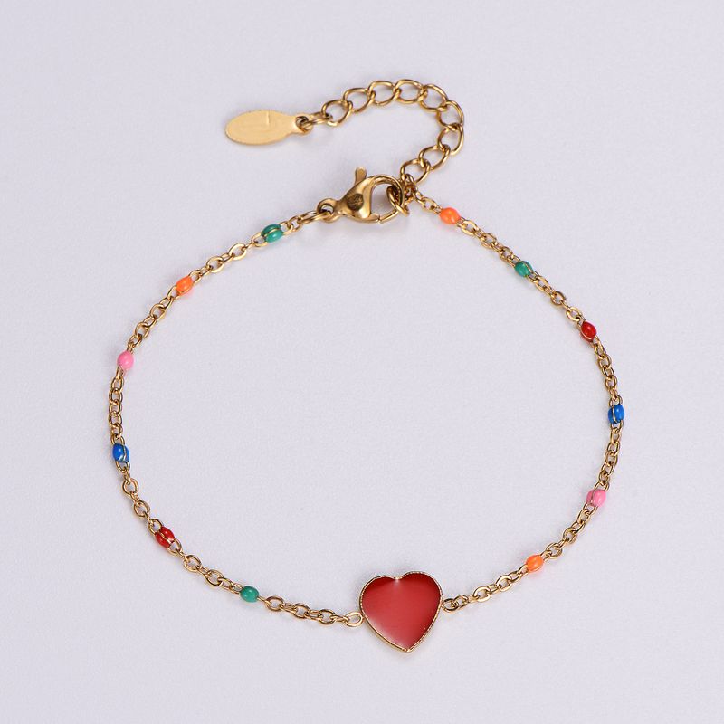 Wholesale Jewelry Simple Style Heart Shape Stainless Steel 18K Gold Plated Epoxy Plating Bracelets