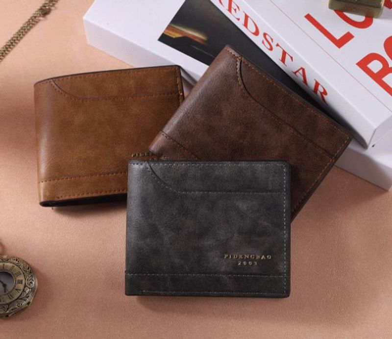 Men's Solid Color Pu Leather Flip Cover Long Wallets