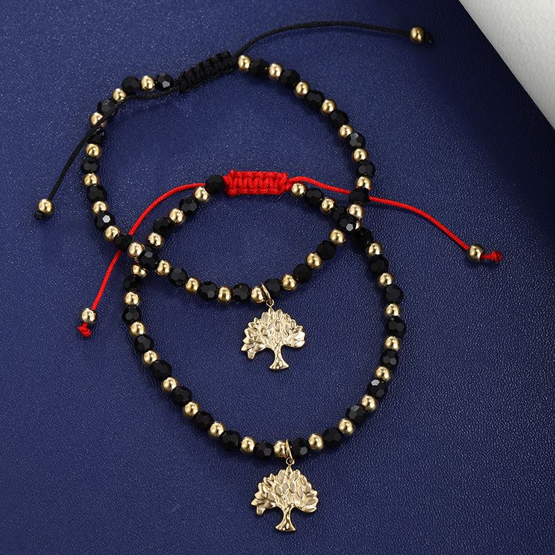 XUPING Einfacher Stil Lebensbaum Rostfreier Stahl Perlen Seil 14 Karat Vergoldet Unisex Armbänder