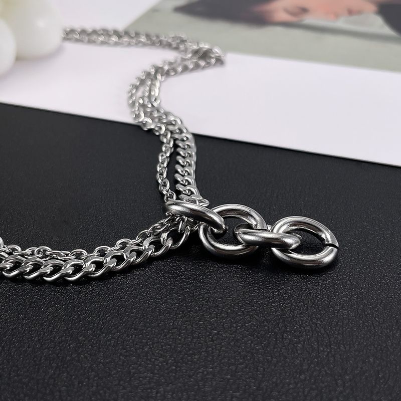 Stainless Steel Hip-Hop Geometric Double Layer Necklaces