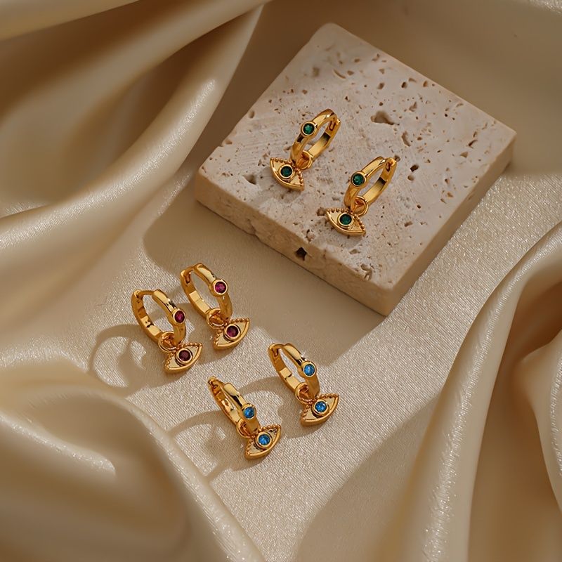 1 Pair IG Style Simple Style Devil's Eye Plating Inlay Copper Zircon 18K Gold Plated Drop Earrings