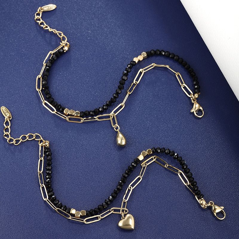 Großhandel Schmuck XUPING Einfacher Stil Wassertropfen Herzform Edelstahl 304 Perlen 18 Karat Vergoldet Perlen Überzug Armbänder