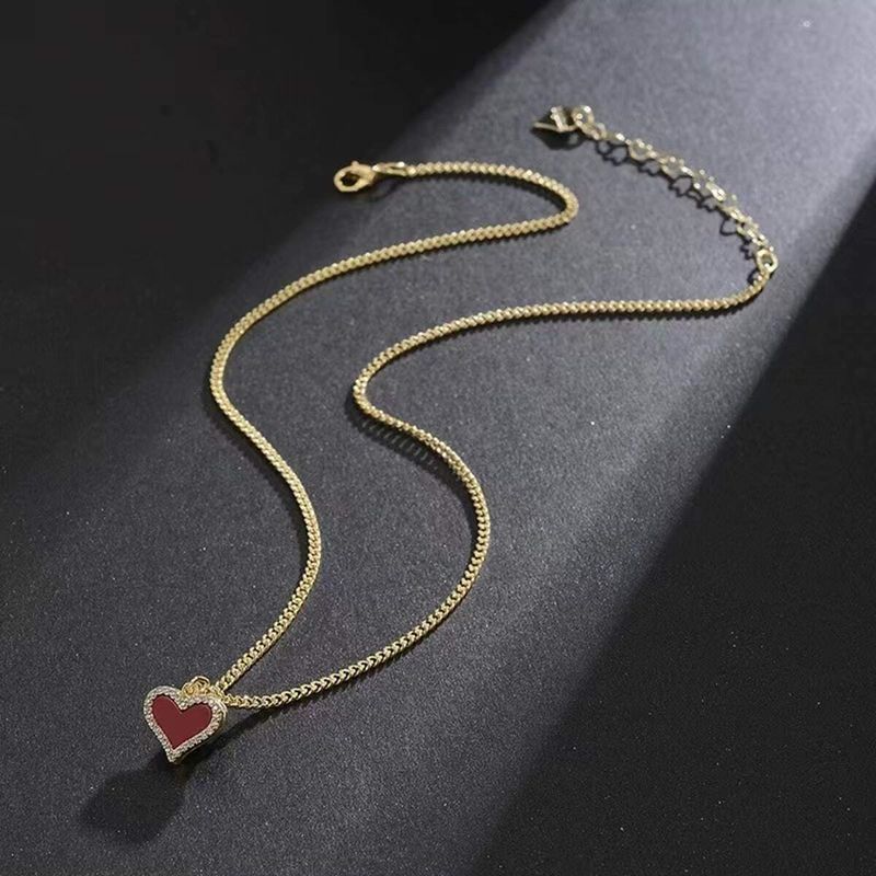 Kupfer 18 Karat Vergoldet Elegant Romantisch Herzform Inlay Zirkon Halskette Mit Anhänger