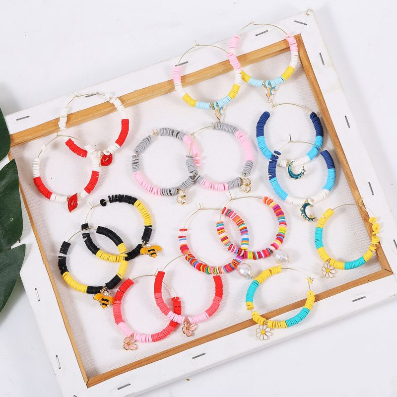 1 Pair Simple Style Classic Style Color Block Beaded Alloy Earrings