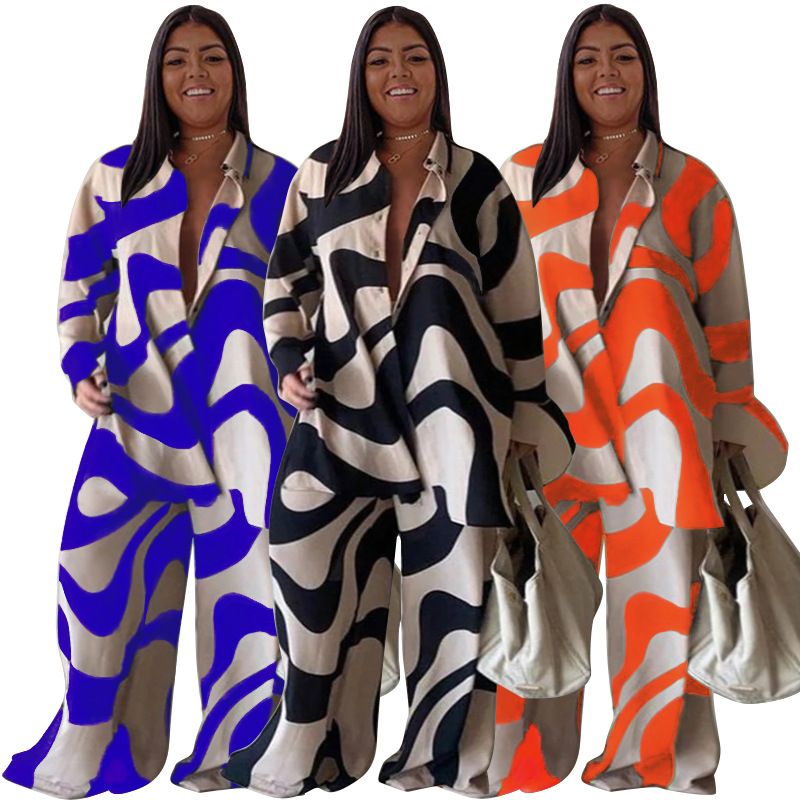 Daily Women's Elegant Printing Spandex Polyester Printing Pants Sets Plus Size Two-piece Sets