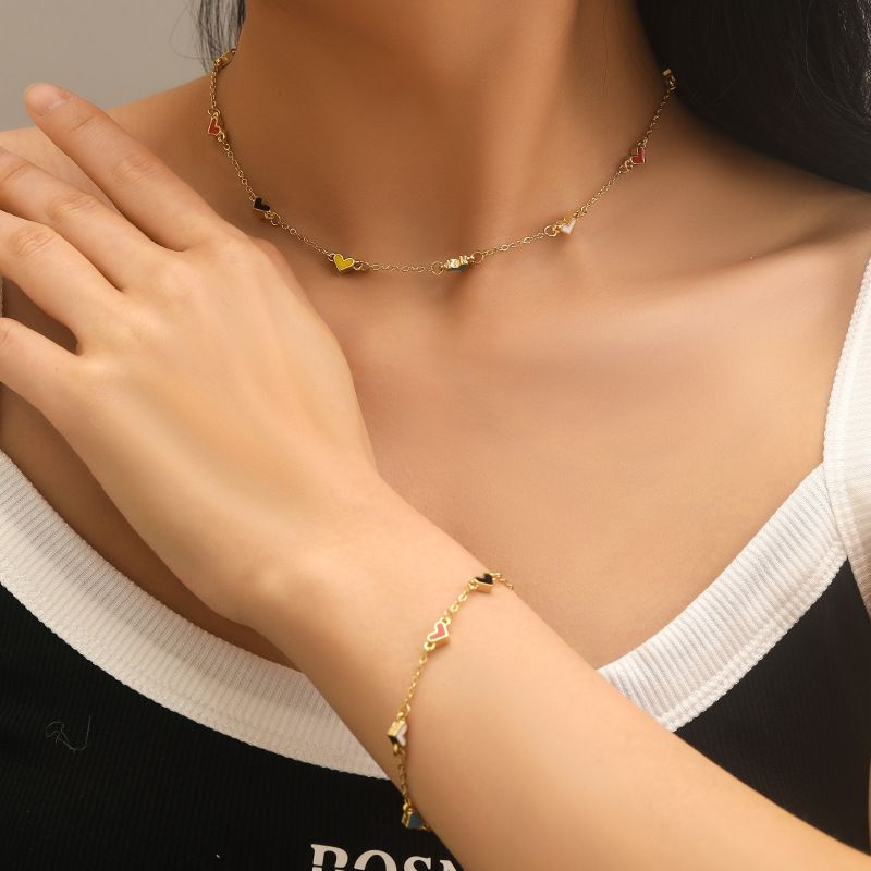 Simple Style Heart Shape Alloy Zinc Alloy Enamel Plating Women's Bracelets Necklace
