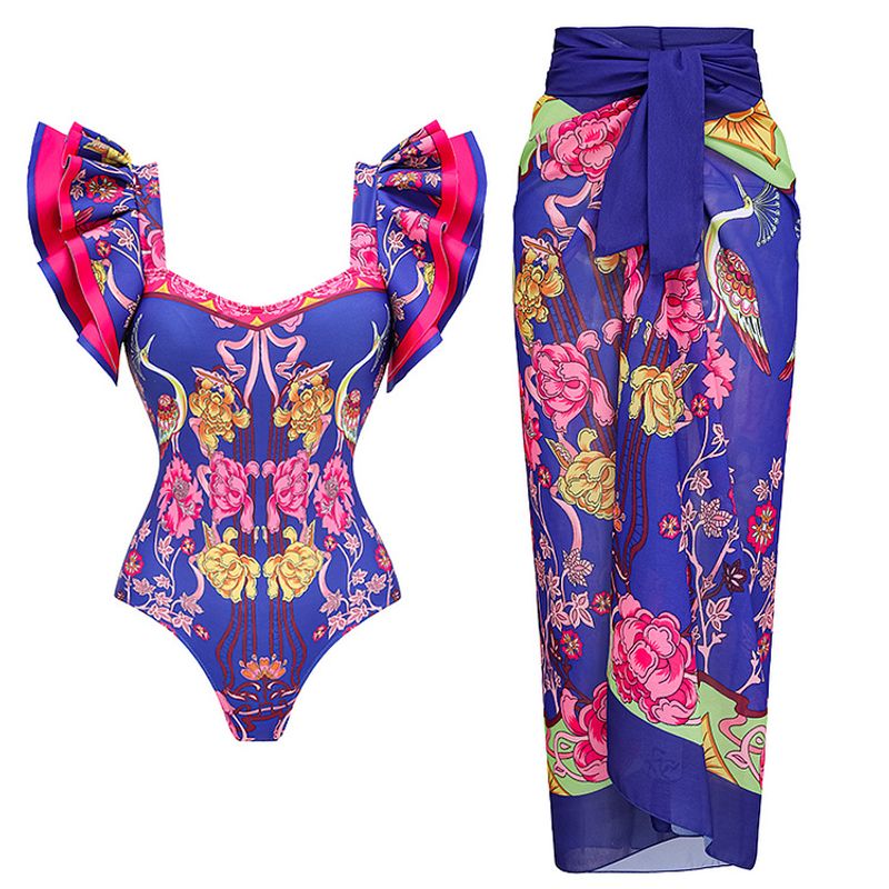 Women's Hawaiian Lady Modern Style Printing Ditsy Floral 2 Pieces Set One Piece Swimwear