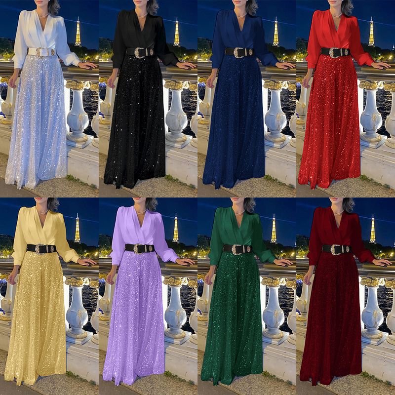 Women's Holiday Banquet Family Gathering Vintage Style Solid Color Full Length Jumpsuits