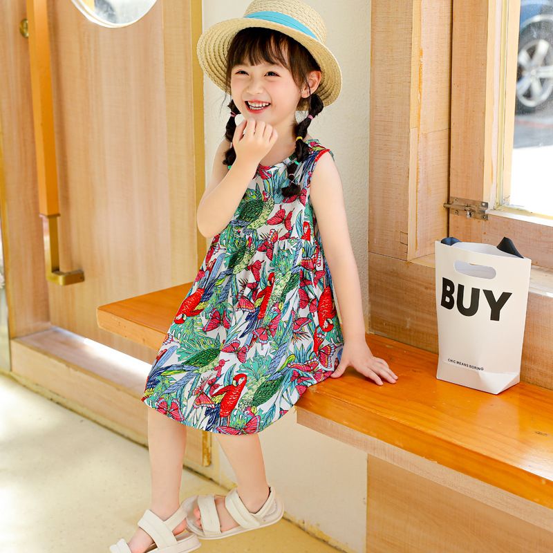 Cute Pastoral Animal Cartoon Flower Cotton Silk Girls Dresses