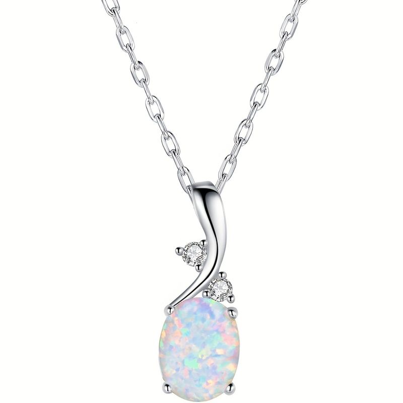 Copper White Gold Plated Classic Style Irregular Oval Inlay Opal Pendant Necklace
