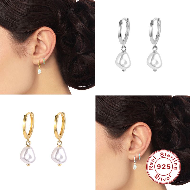 1 Pair IG Style Simple Style Irregular Pearl Sterling Silver 18K Gold Plated Drop Earrings