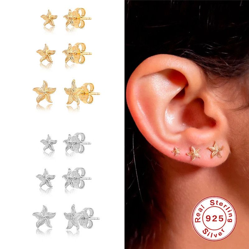 3 Pieces Set Simple Style Starfish Plating Sterling Silver Ear Studs