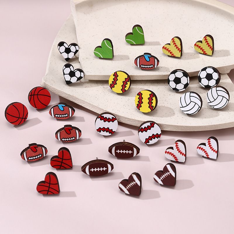 1 Par Estilo Simple Rugby Forma De Corazón Fútbol Madera Pendientes